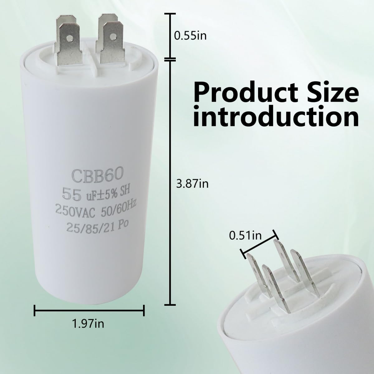 55 MFD 250V CBB60 Capacitor for Single Phase Motor, for Garage